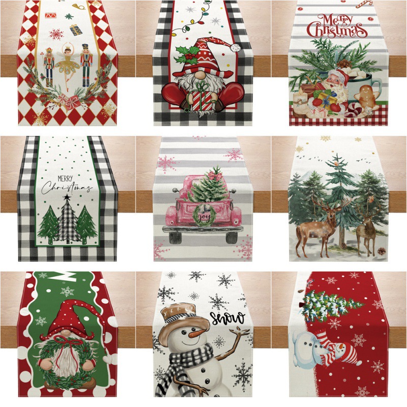 Linen Table Runner - Camino de mesa navideño con estampado