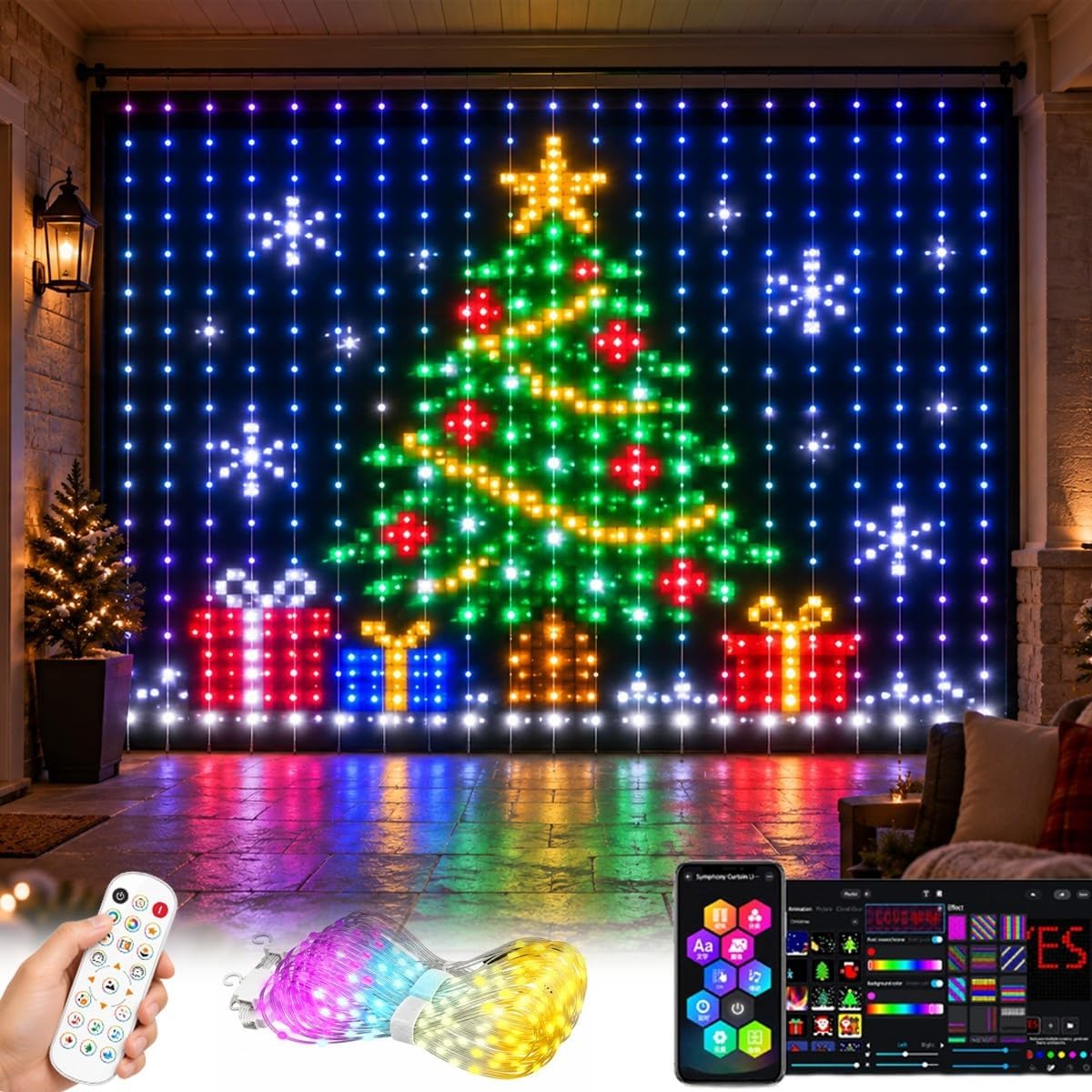 Home Decor Free App - Luces de cortina navideñas RGB, luces