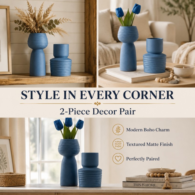 Juego de 2 jarrones azules con - Pampas Grass Decor reseña y precio